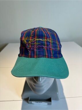 Plaid Embroidered Logo Cap with Teal Brim